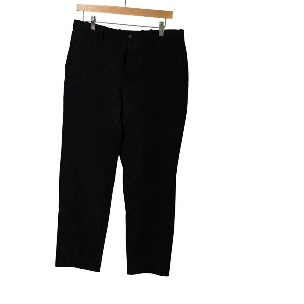 Uniqlo Mens Kando Relaxed Fit Trousers Black Polyester Pants 321-470592 Size L